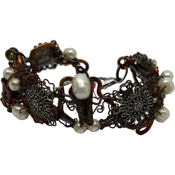 Artisan Handcrafted Gunmetal Filigree Pearl Wire Wrapped Victorian Gothic - Picture 2 of 10